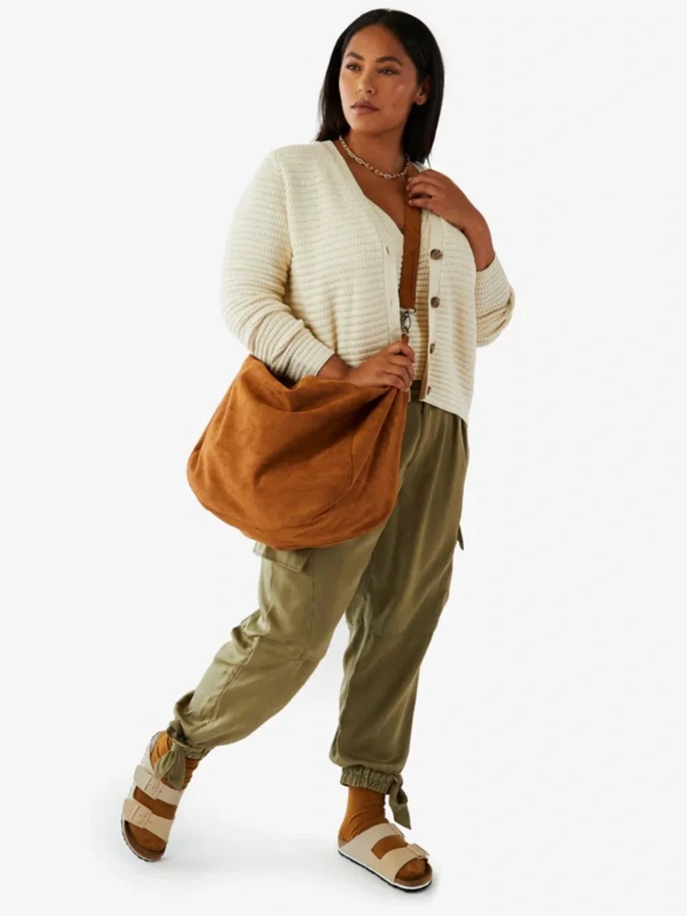 Beige/Taupe Hobo Shoulder Bag